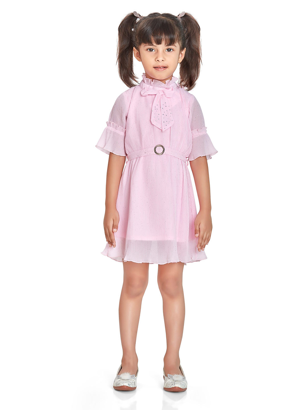 Peppermint Girls Bell Sleeve Satin A-Line Dress