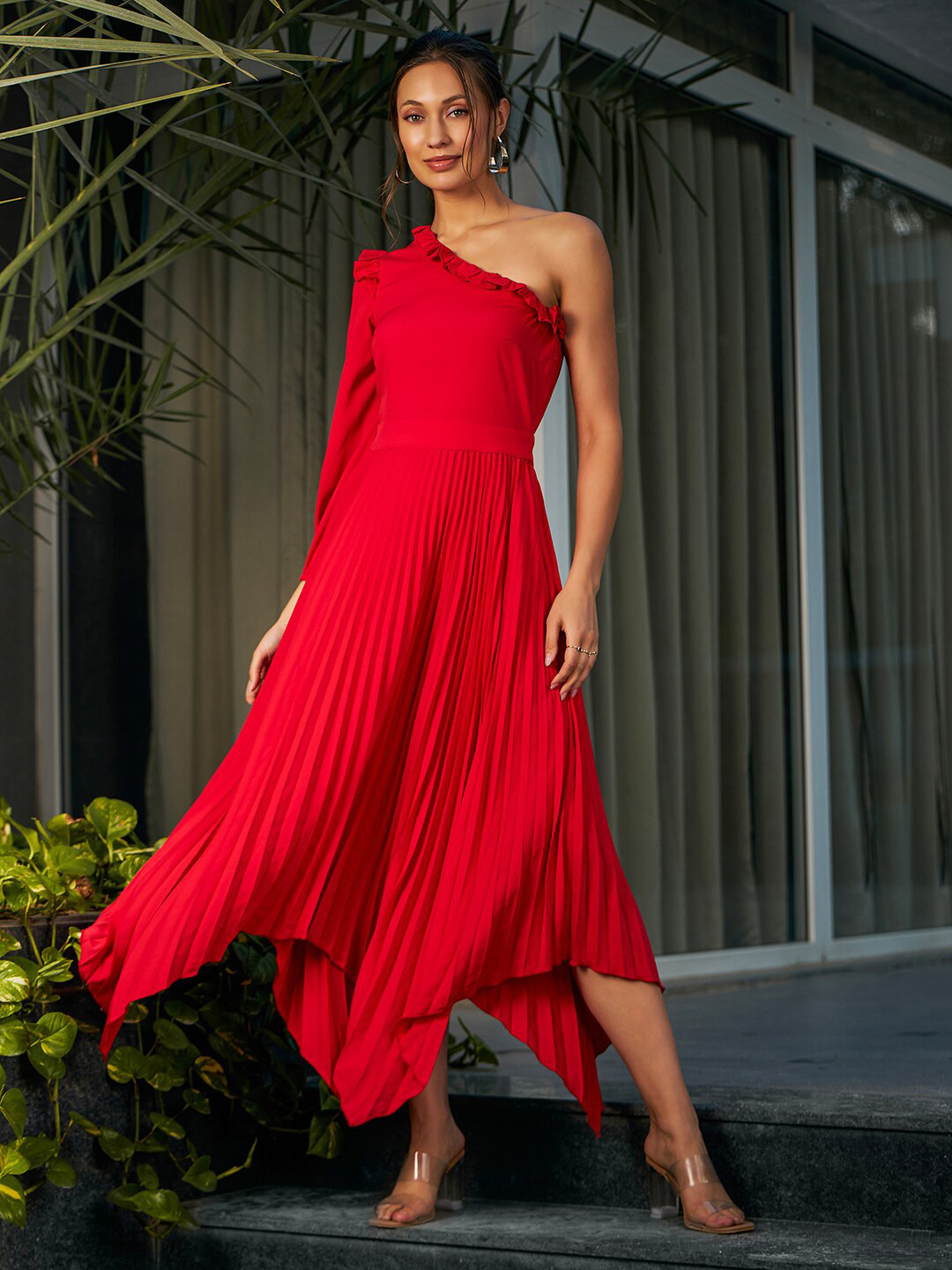 KASSUALLY One Shoulder Maxi Dress with Long Sleeve