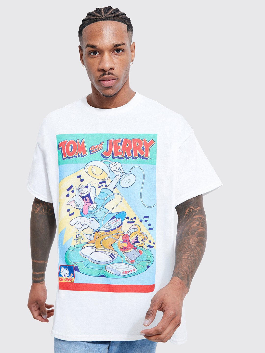 boohooMAN Oversized Tom & Jerry Printed Pure Cotton T-shirt