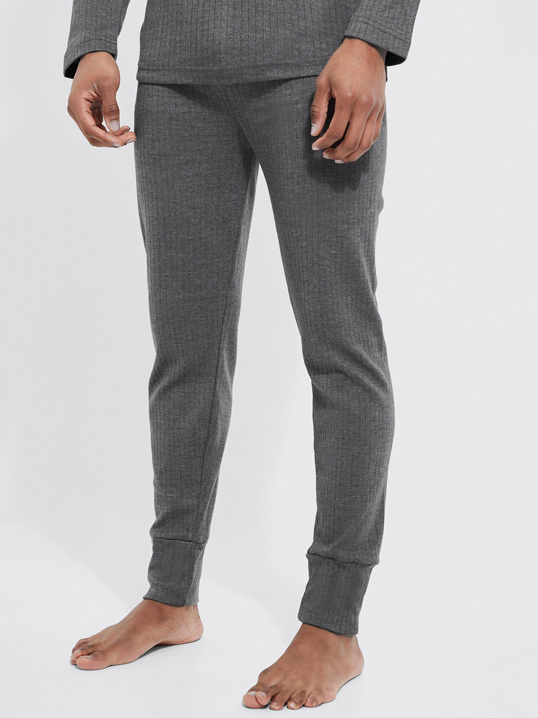 boohooMAN Ribbed Cuffed Hem Thermal Bottom