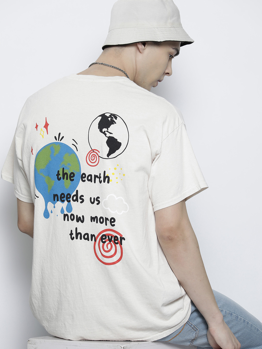 boohooMAN Men Beige Printed Drop-Shoulder Sleeves Pure Cotton T-shirt