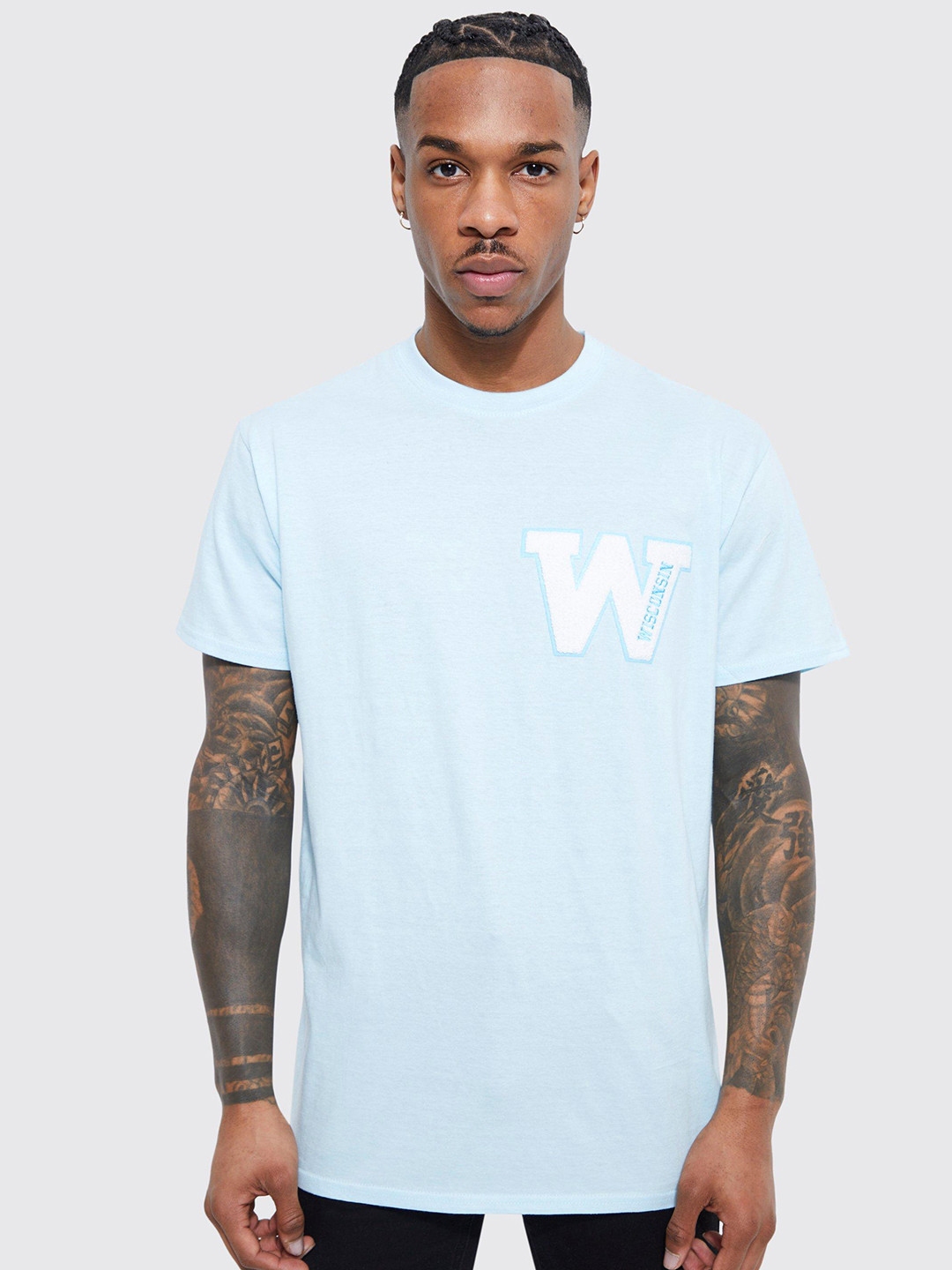 boohooMAN Applique Detail Drop-Shoulder Sleeves Cotton Oversized T-shirt