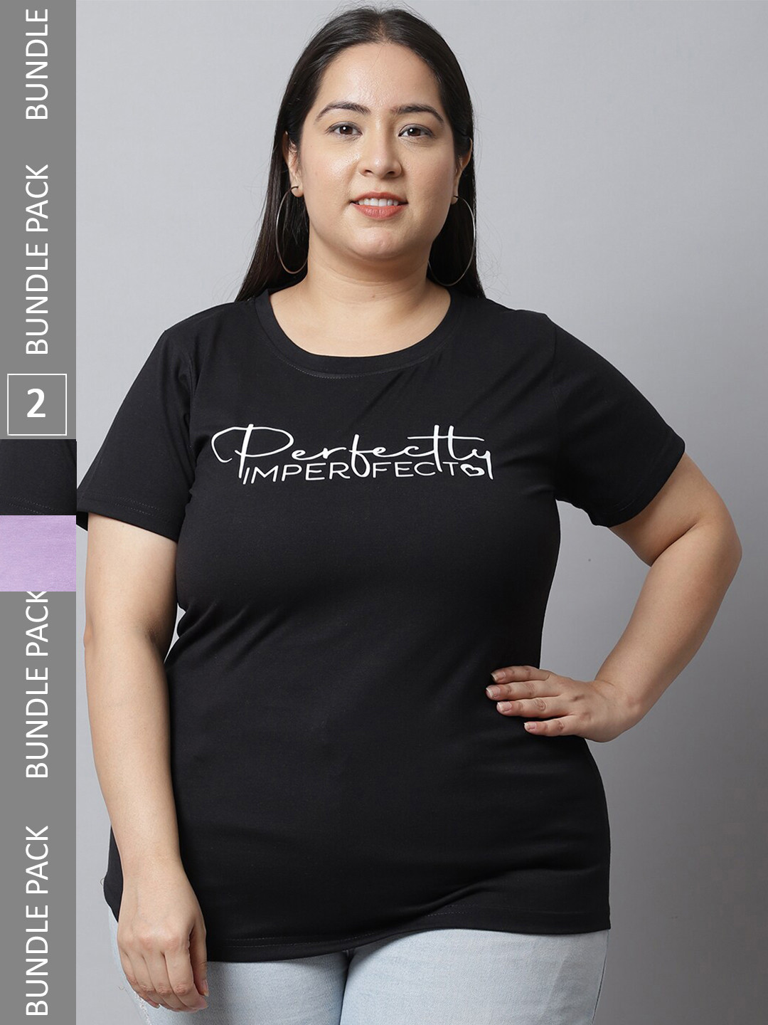 Pack Of 2 Plus Size Typography Printed Cotton Regular Fit T-shirt
