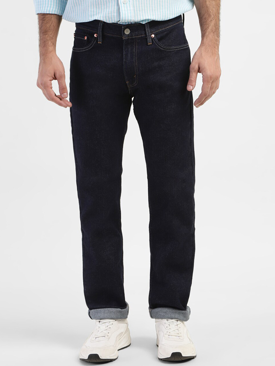 Levis Men Straight Fit Clean Look Dark Shade Jeans