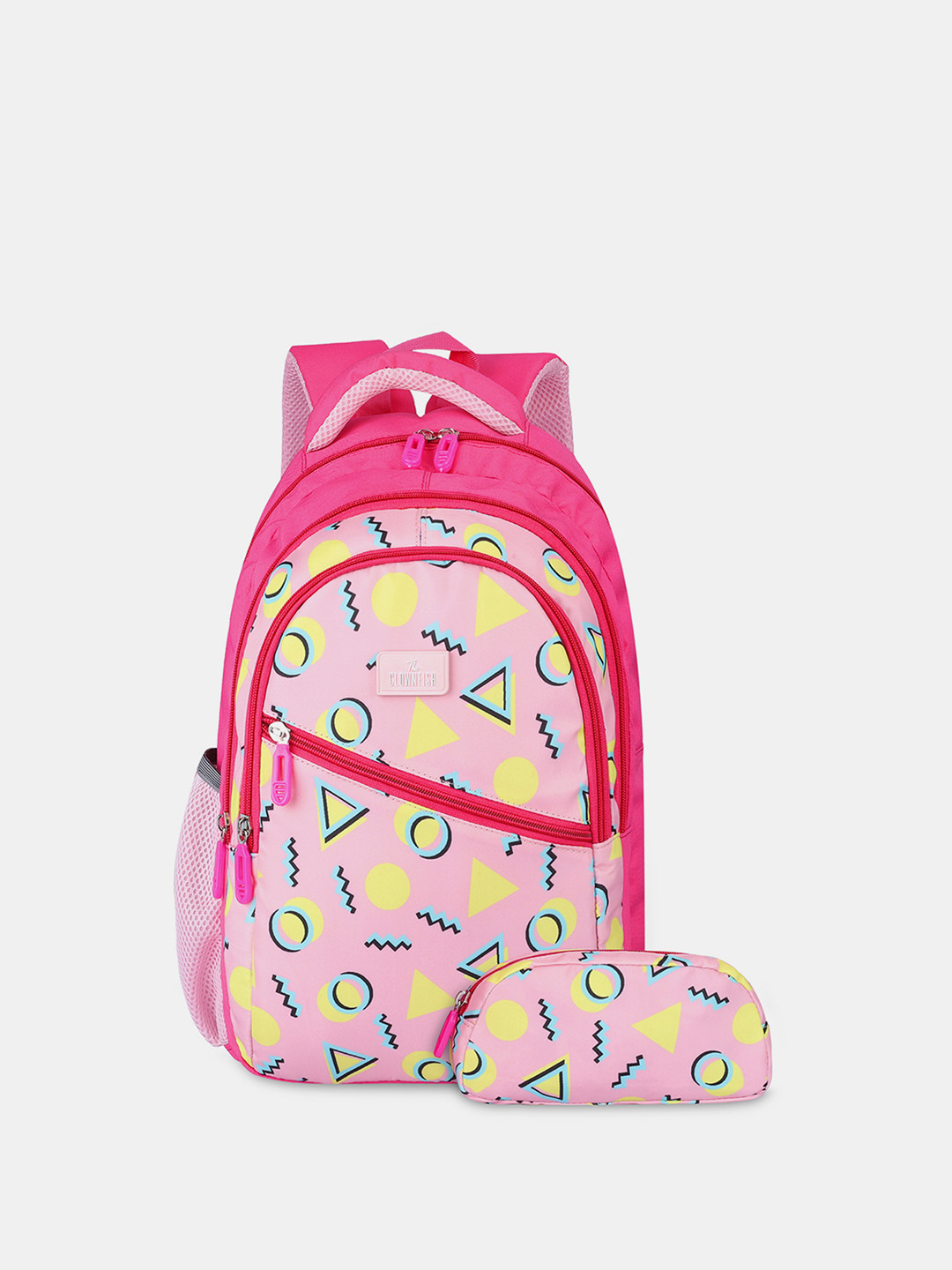 THE CLOWNFISH Brainbox Kids Geometric Printed Medium Backpack with Zip Pouch