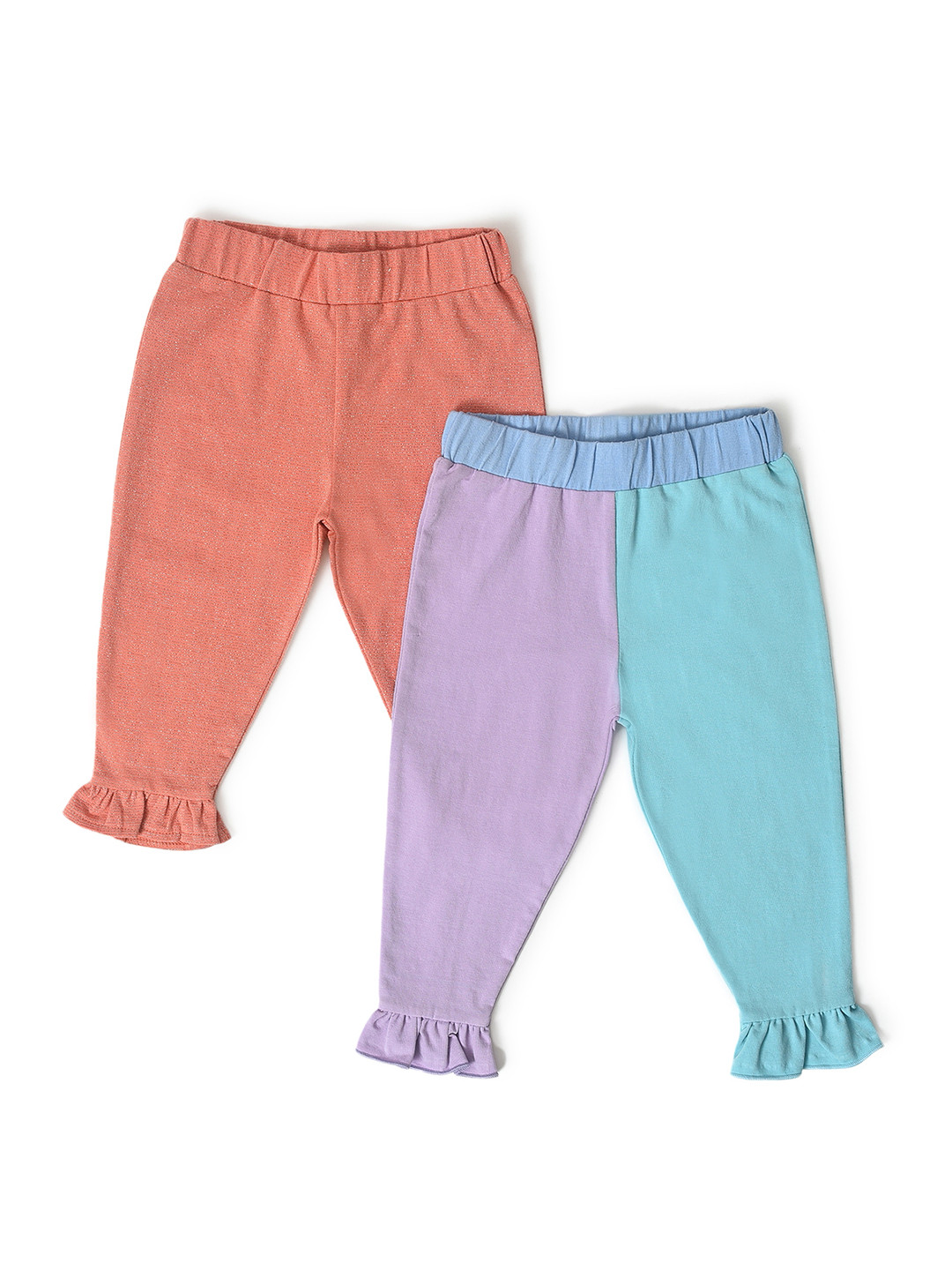 MiArcus Infant Girls Pack Of 2 Cotton Ruffles Ankle-Length Leggings