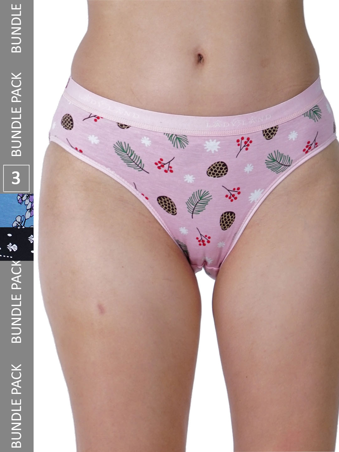 LADYLAND Women Pack Of 3 Assorted Cotton Printed Hipster Briefs