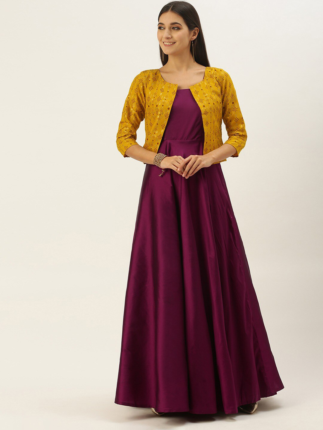 Ethnovog Round Neck Maxi Dress With Shrug