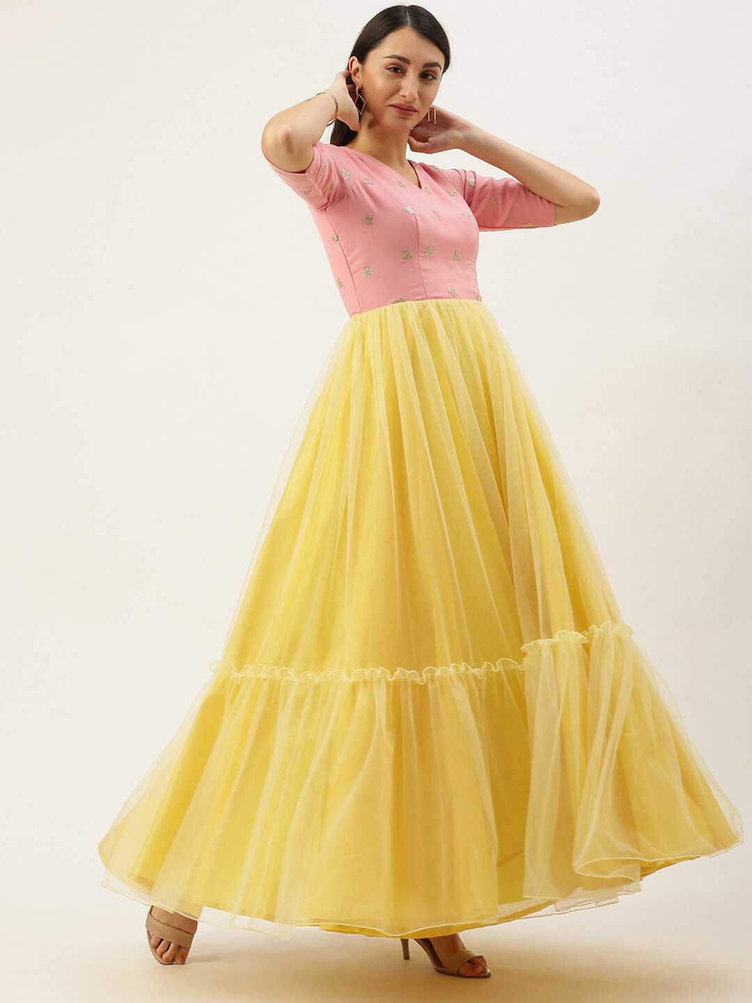 Ethnovog Colourblocked Net Maxi Dress