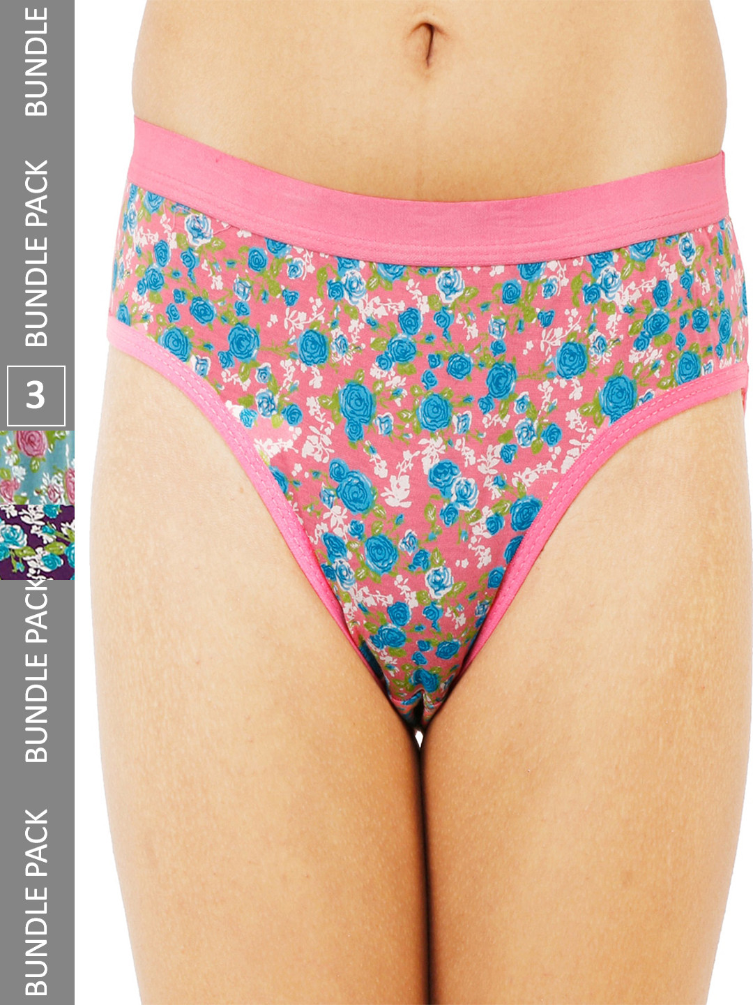 LADYLAND Women Pack Of 3 Assorted Floral Printed Cotton Long Lasting Hipster Briefs