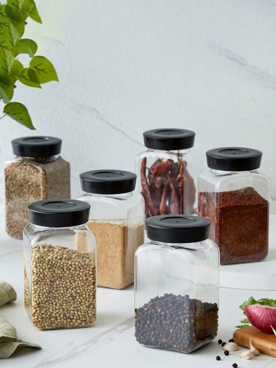 Home Centre Corsica Essentials Transparent & Black 6-Pieces Storage Containers -500ml Each