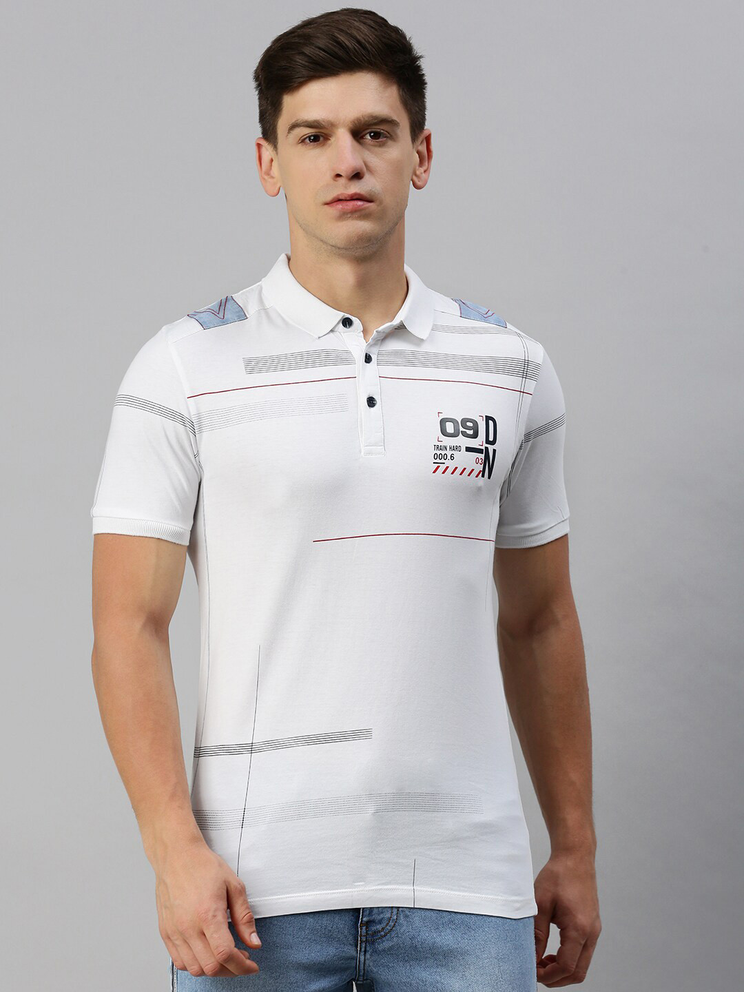 SHOWOFF Striped Polo Collar Regular Fit Cotton T-shirt