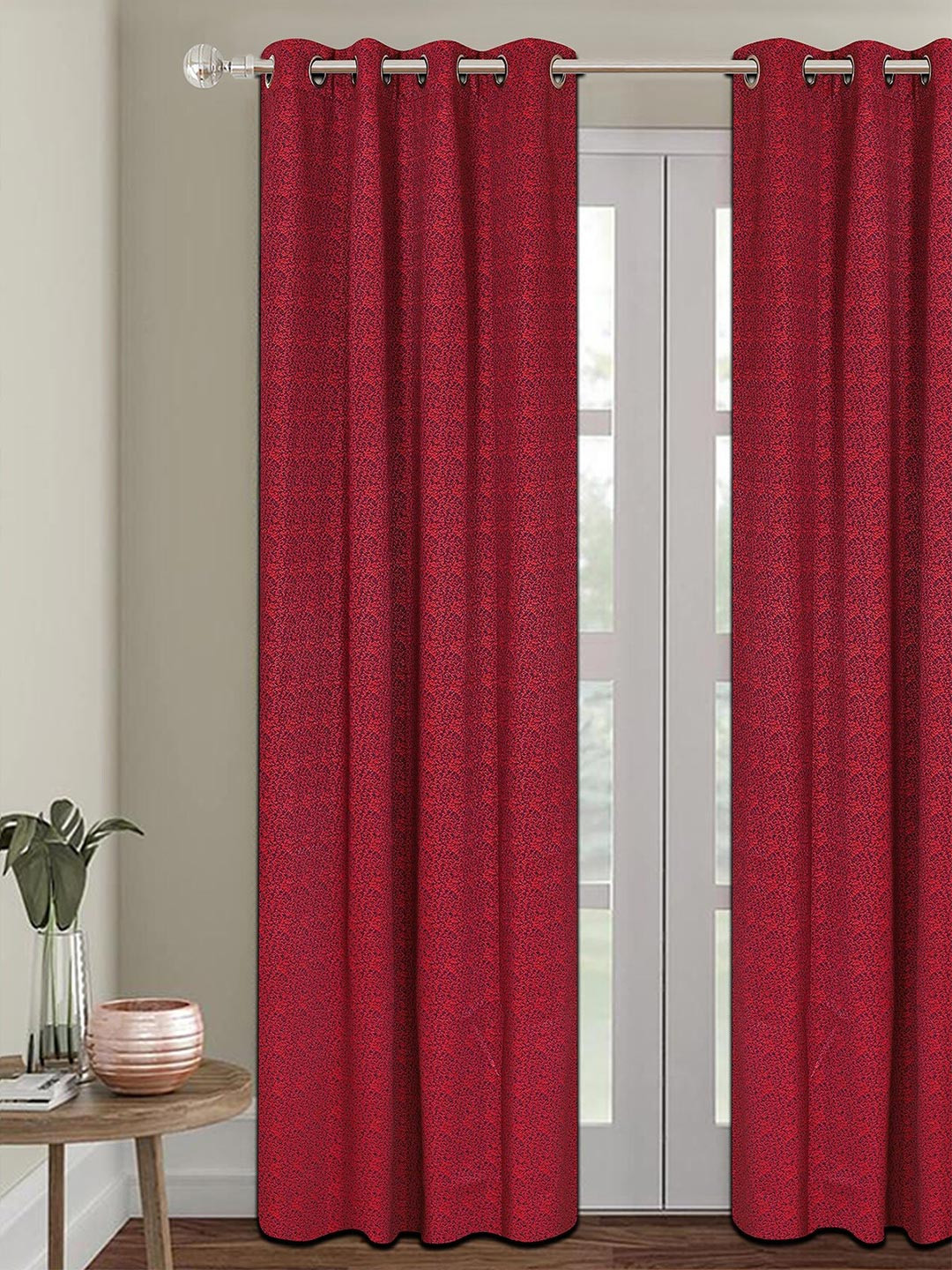 ROMEE Maroon Textured Room Darkening Door Curtain