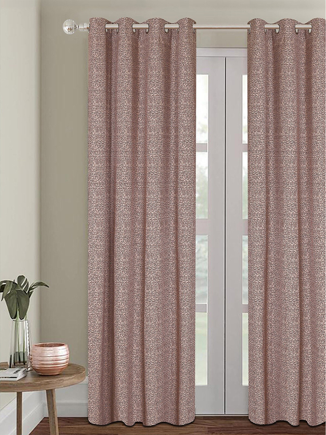 ROMEE Beige & Mauve Self Design Room Darkening Door Curtain