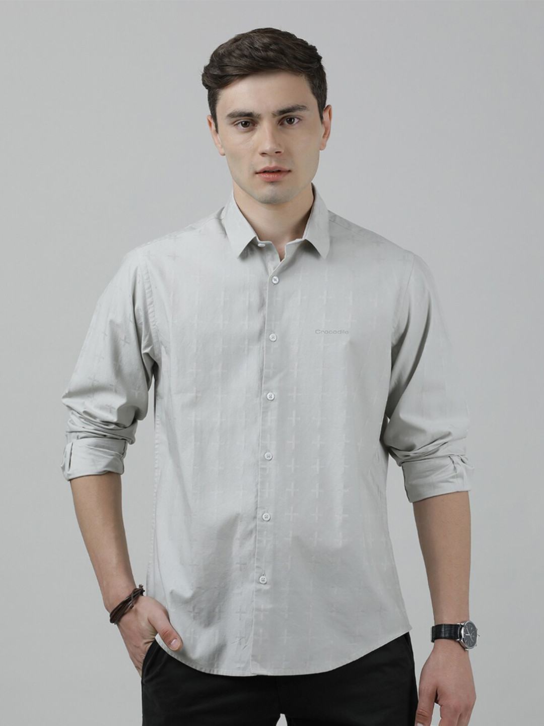 Crocodile Geometric Printed Opaque Casual Cotton Shirt