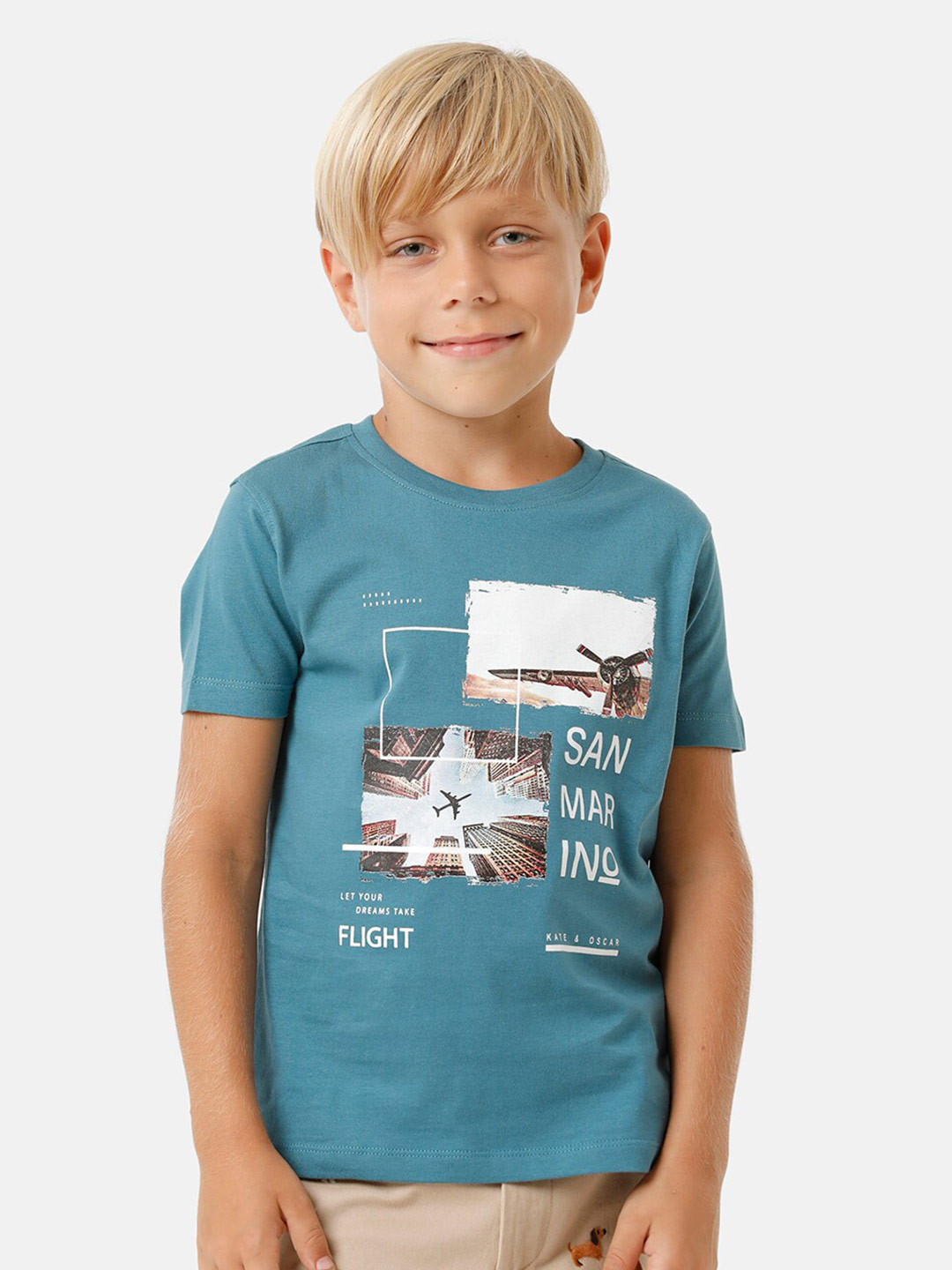 KATE & OSCAR Boys Graphic Printed Half Sleeve Pure Cotton T-shirt