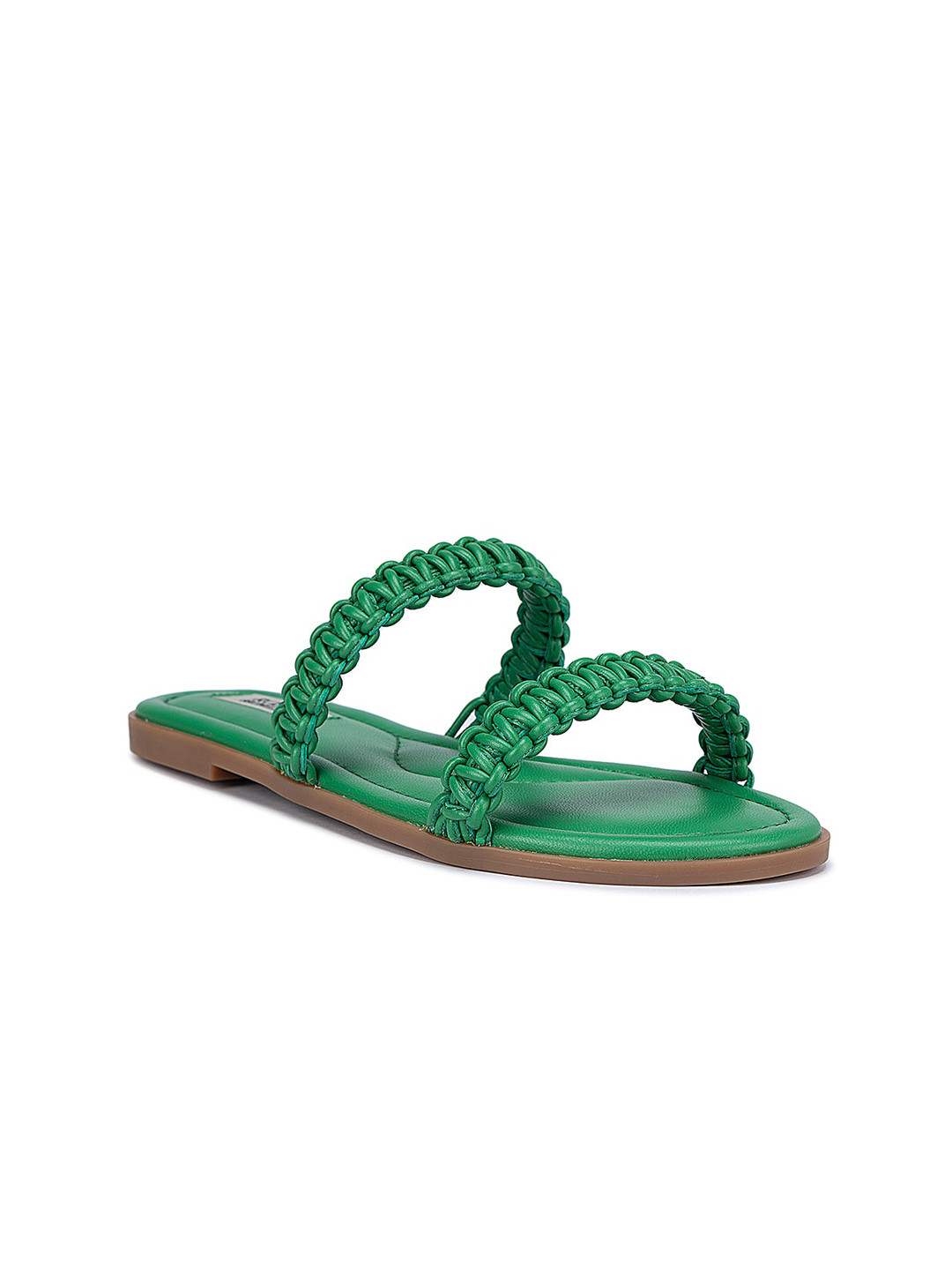 ROSSO BRUNELLO Women Green Textured Slip-On Open Toe Flats