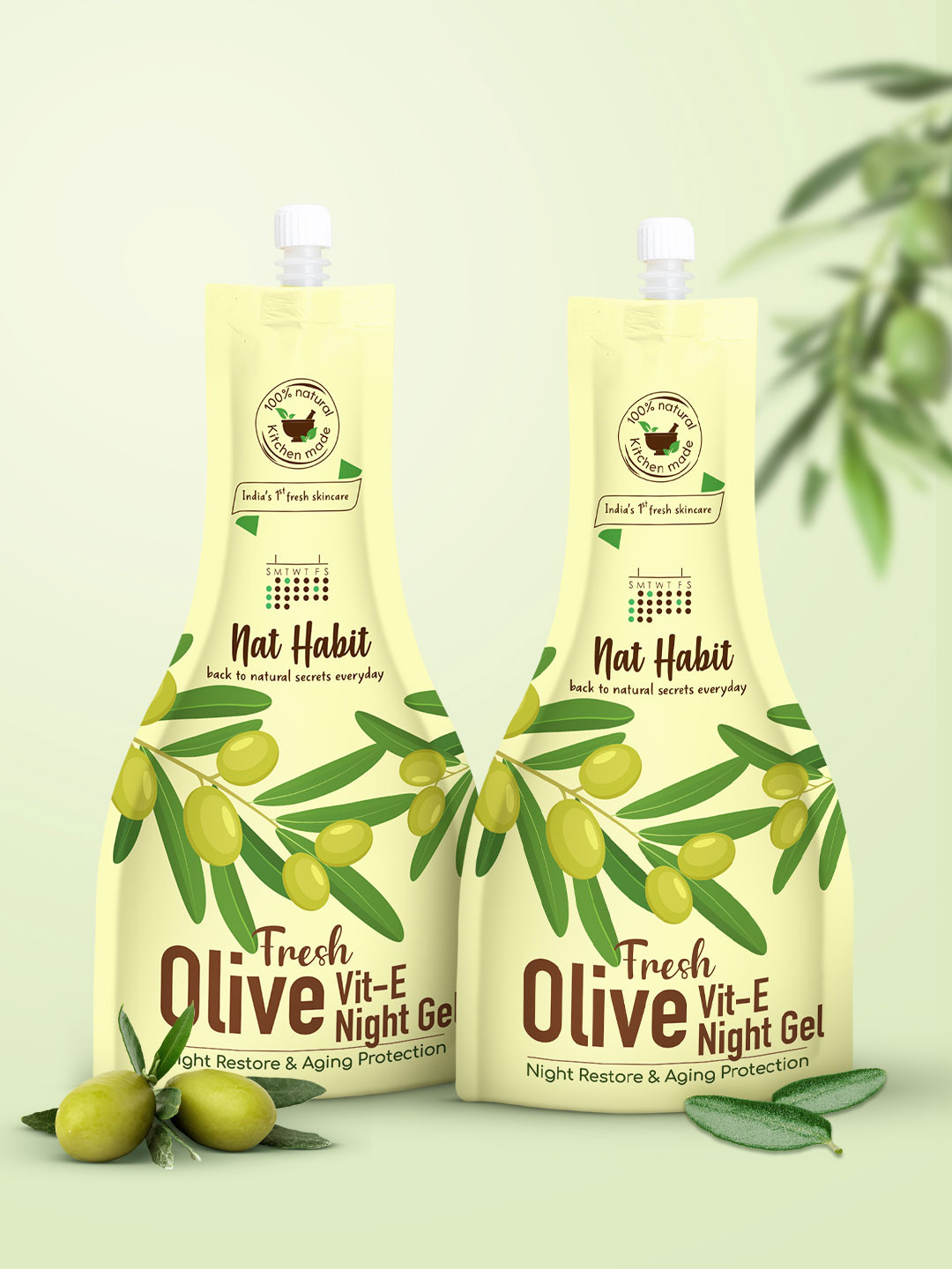 Nat Habit Set of 2 Fresh Olive Vit-E Night Gel for Aging Protection - 160g