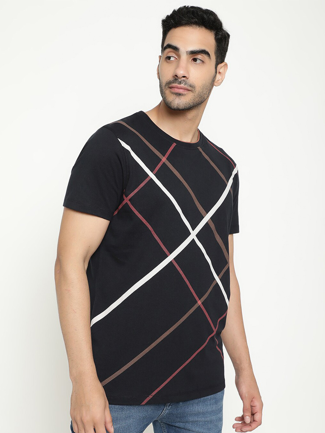 Octave Round Neck Geometric Printed Cotton T-shirt