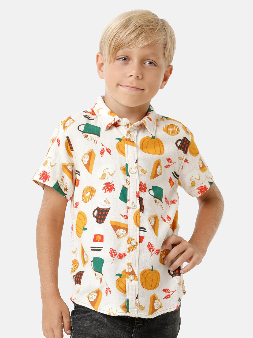 KATE & OSCAR Boys Smart Conversational Printed Cotton Casual Shirt