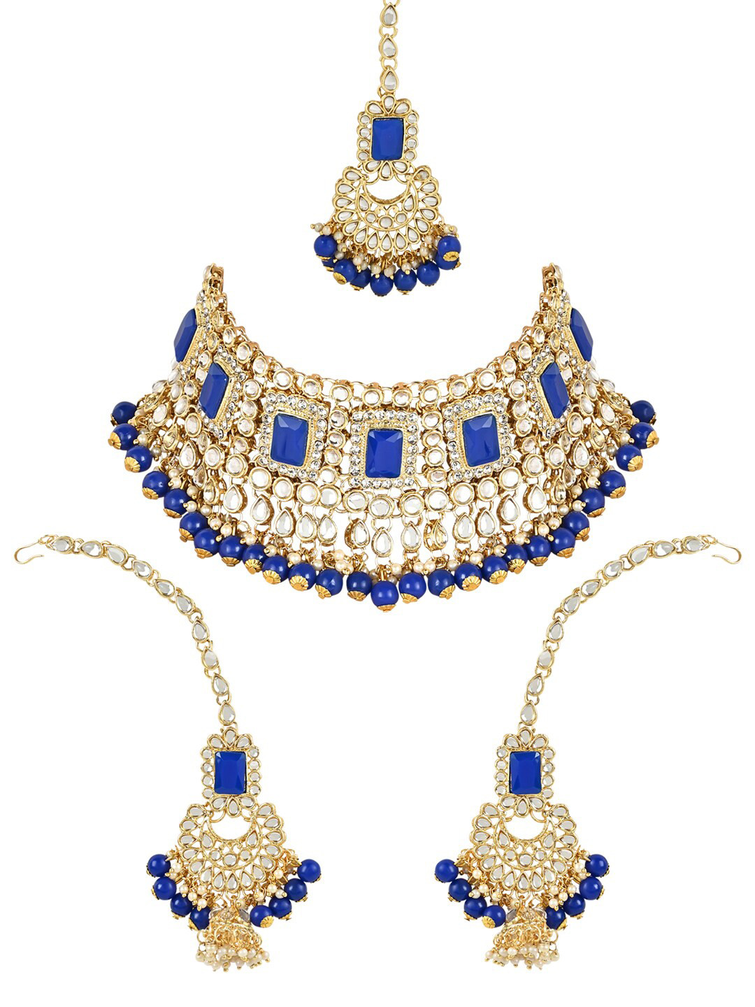 I Jewels Gold-Plated Kundan & Pearl Studded Bridal Choker Jewellery Set
