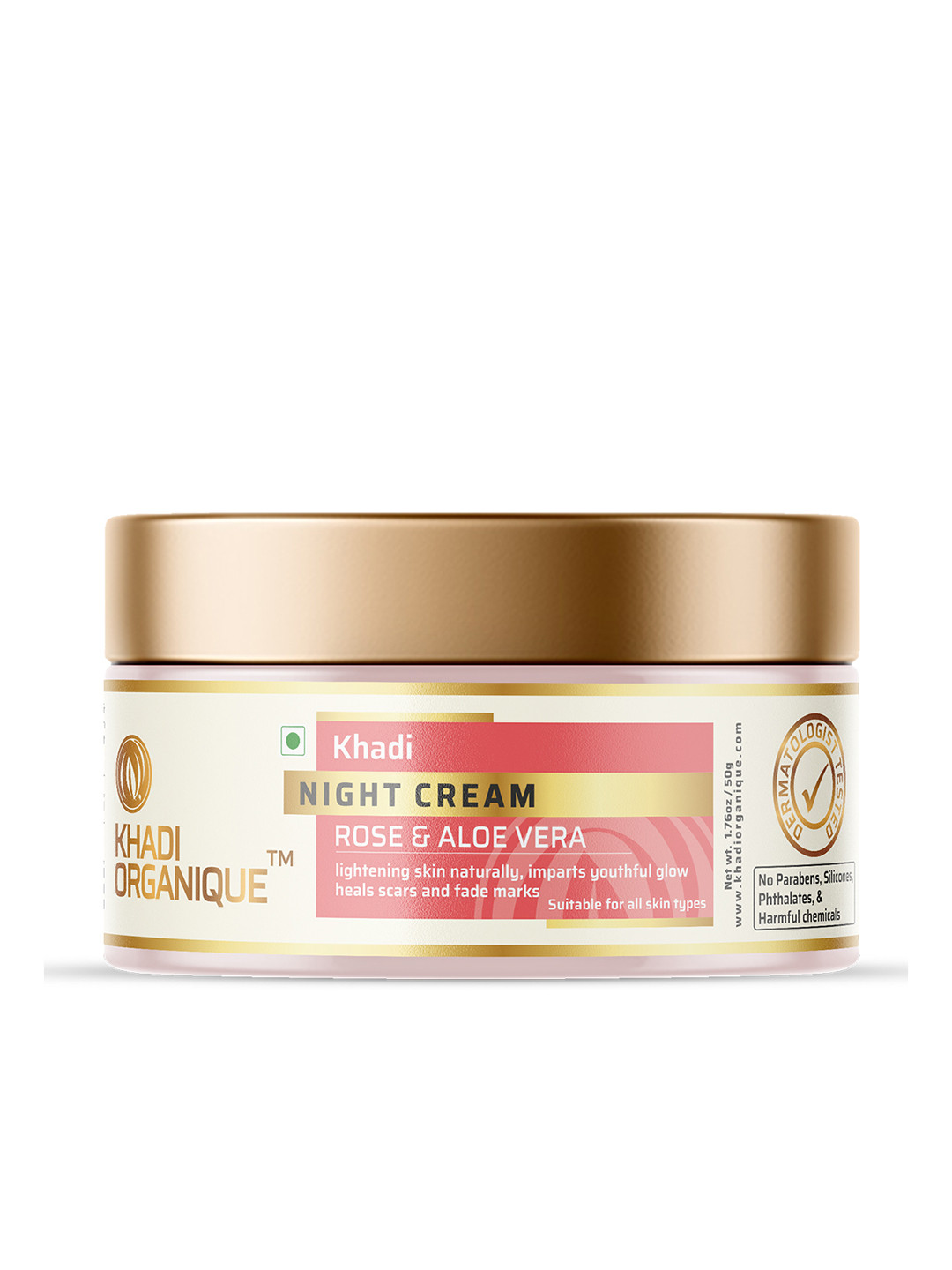 Khadi Organique Night Cream with Rose & Aloevera for Skin Lightening - 50 g