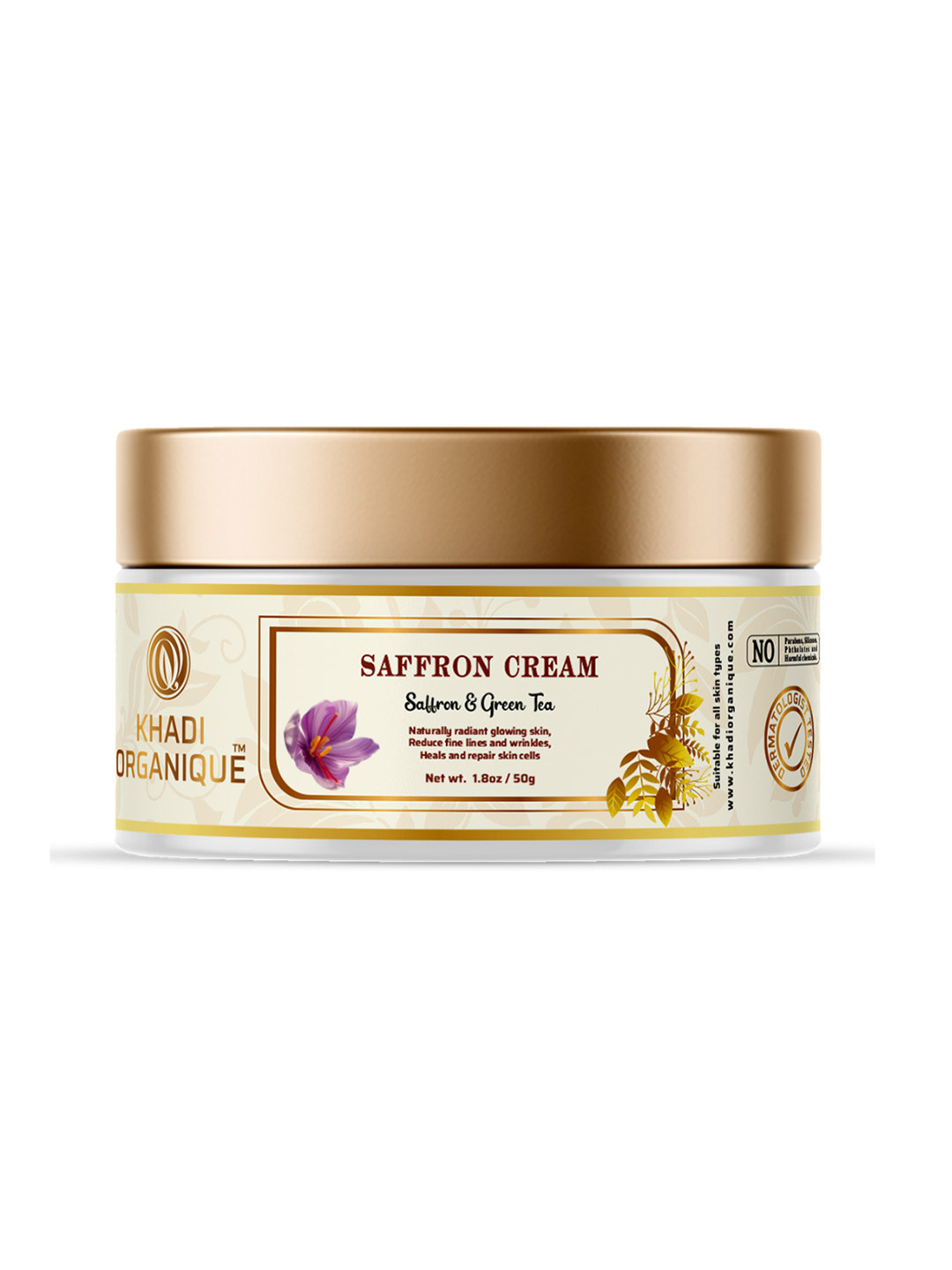Khadi Organique Saffron & Green Tea Face Moisturising Cream to Reduce Fine Lines - 50 g