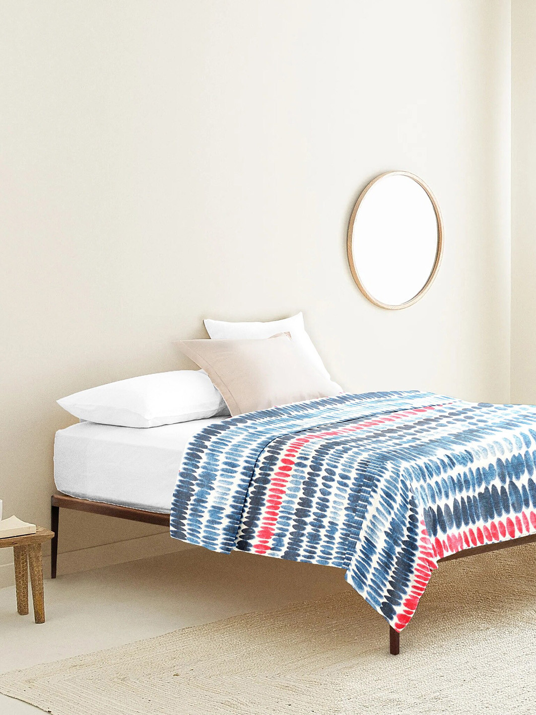 THE BABY ATELIER Kids White & Blue Brushstrokes Pure Organic Cotton Single Bed Cover