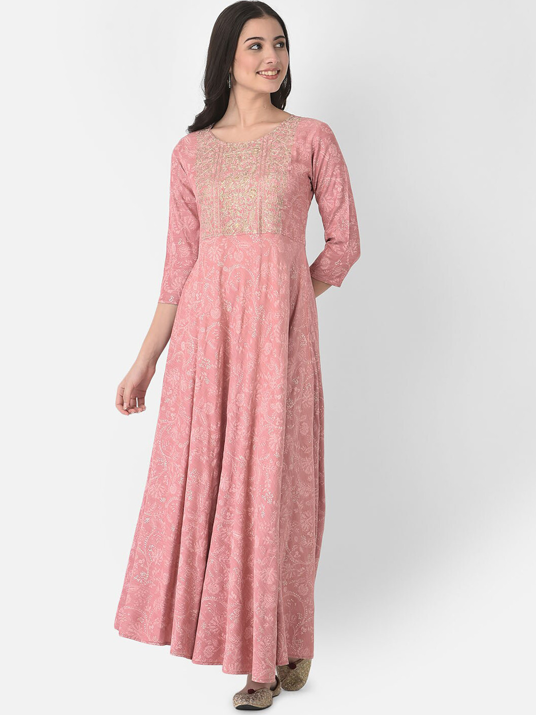 Span Women Pink Ethnic Motifs Summer Sheers Anarkali Kurta
