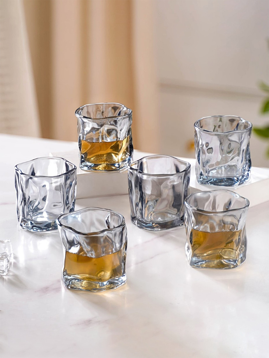 Nestasia Transparent & Grey 6 Pieces Crystal Whisky Glasses- 200 ml Each