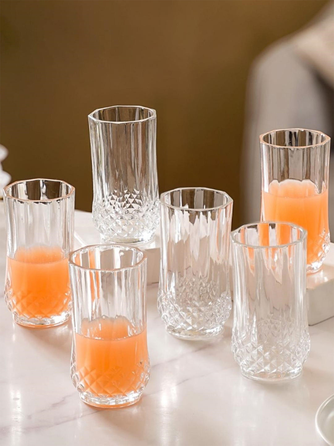 Nestasia Transparent 6 Pieces Textured Highball Glass Tumblers -230 ml Each