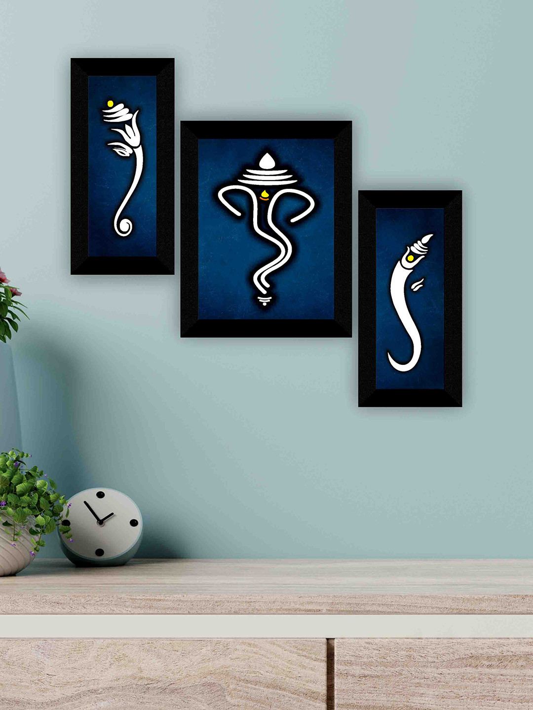 SAF Ganesha Canvas 3 Piece Wall Rectangle Paintings Wall Art