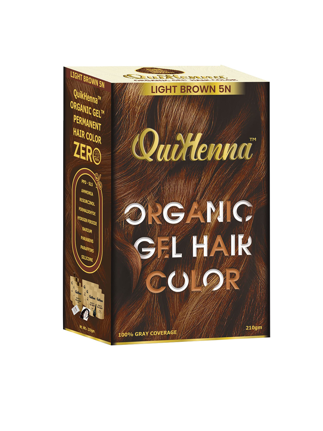 QUIKHENNA Ammonia-Free Organic Gel Permanent Hair Colour 210g - Light Brown 5N