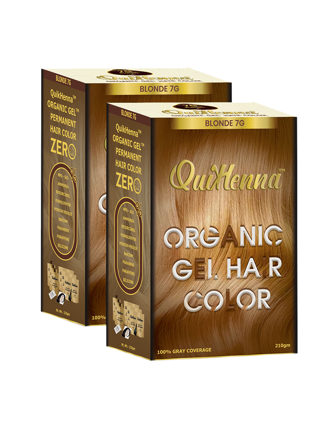 QUIKHENNA Set Of 2 Grey Coverage Organic Gel Hair Colour 210g Each - Blonde 7G