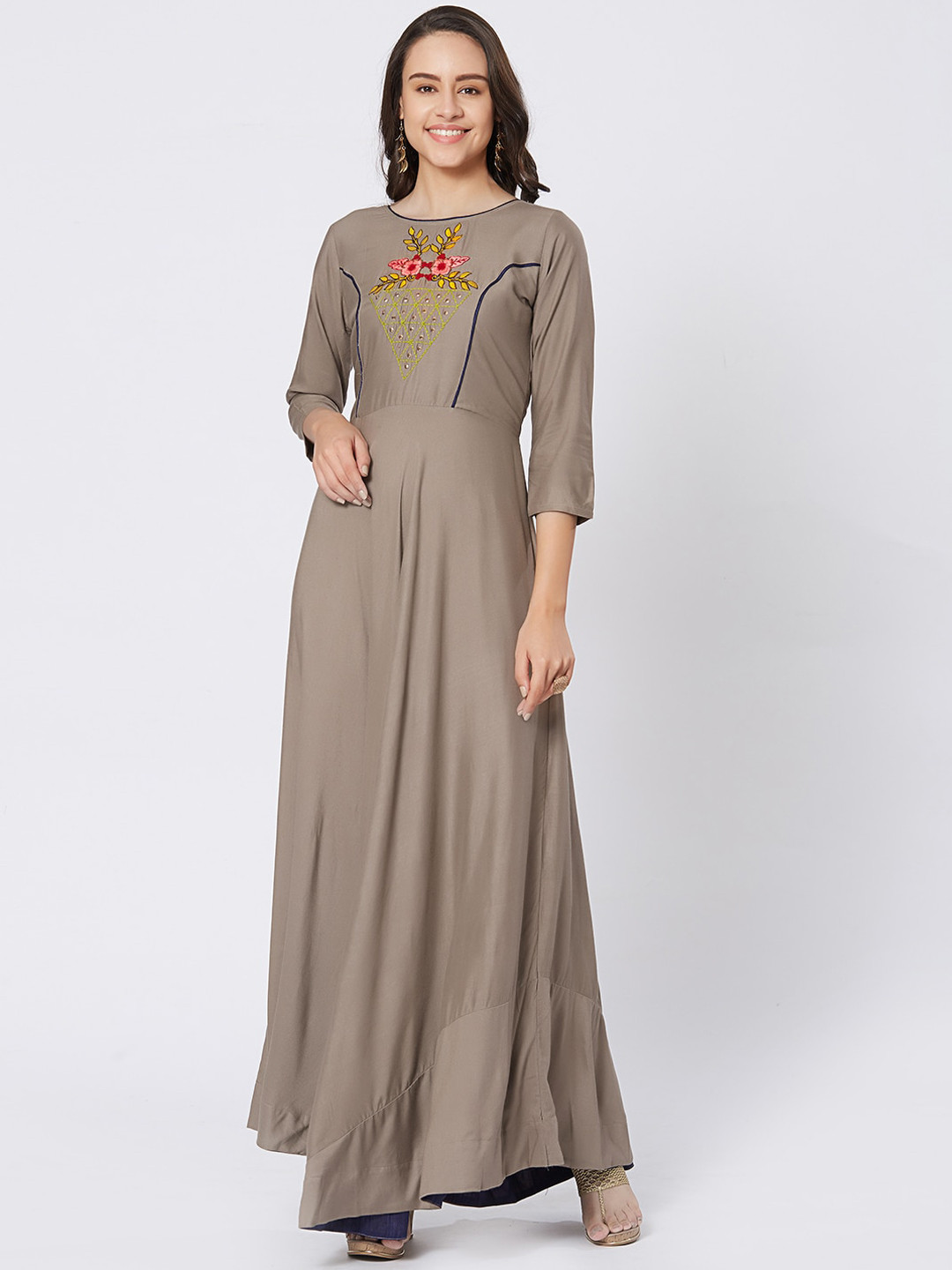 Kvsfab Floral Embroidered High Low A-Line Dress