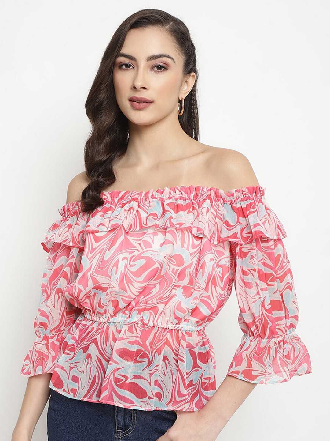 METTLE Floral Print Off-Shoulder Cotton Bardot Top