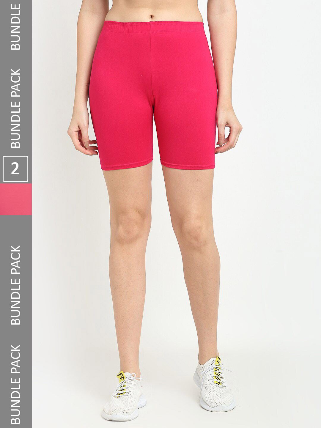 Jinfo Women Pack Of 2 Mid Raise Four Way Super Commed Lycra Cycling Sports Shorts