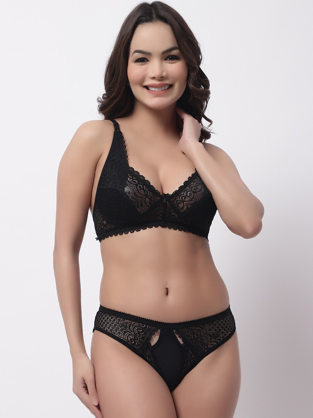 GRACIT Self-Design Non Padded Mid-Rise Lace Lingerie Set