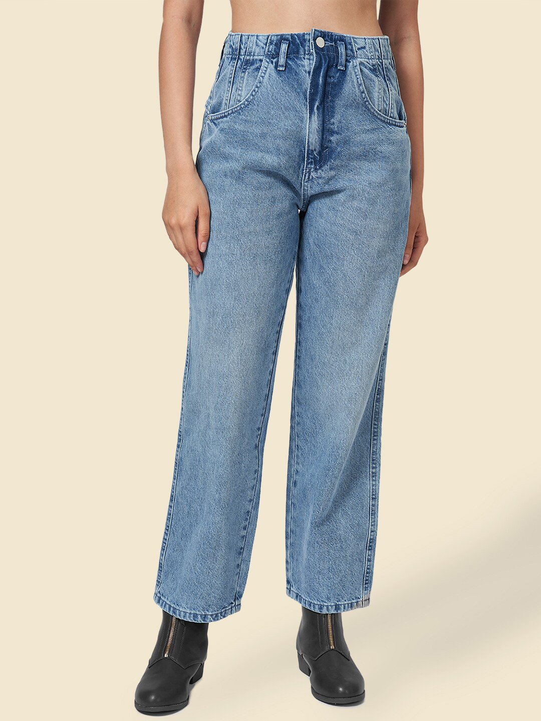 SF JEANS by Pantaloons Women Mom Fit High-Rise Heavy Fade Cropped Cotton Jeans