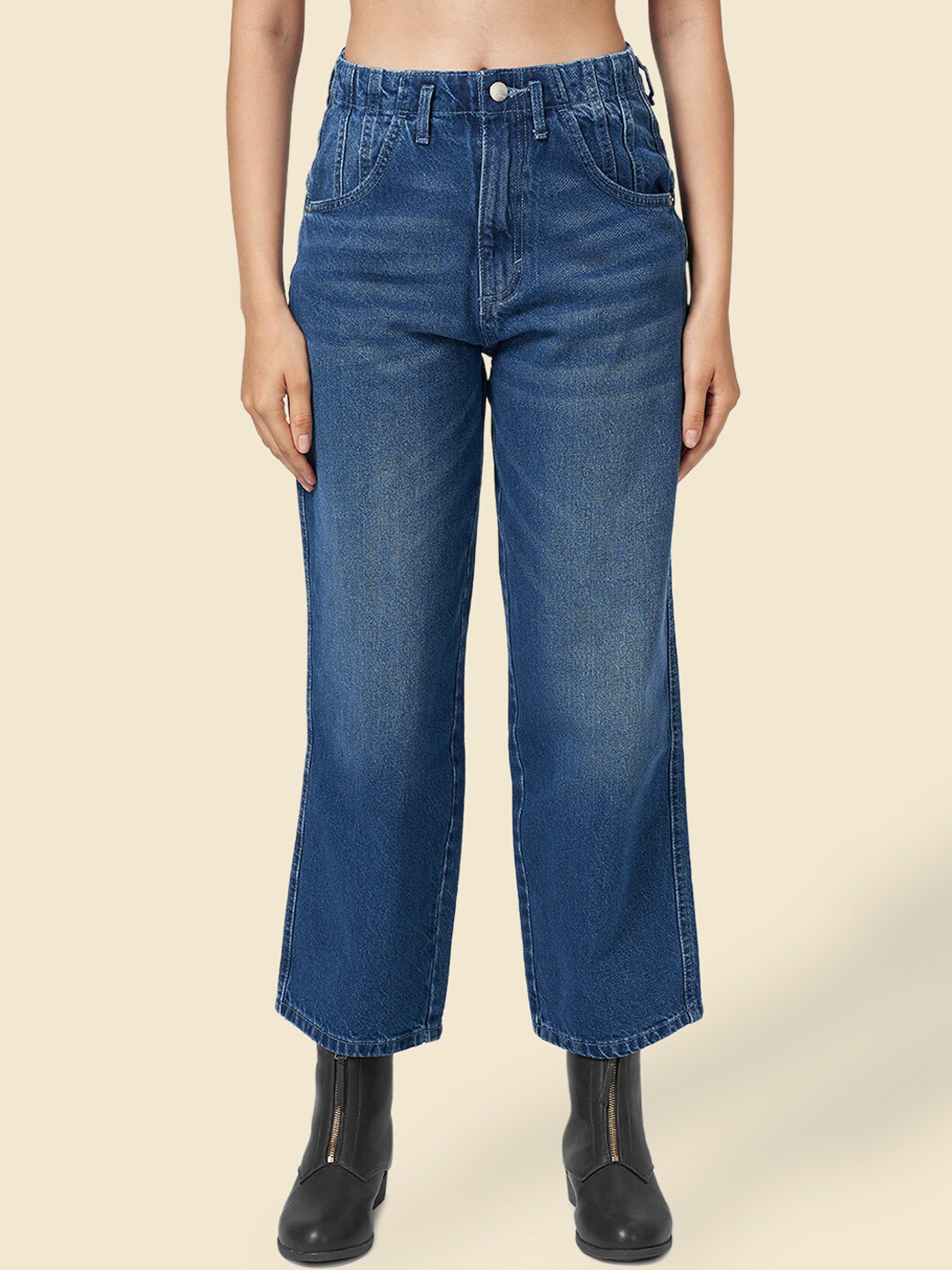 SF JEANS by Pantaloons Women Mom Fit High-Rise Light Fade Cropped Cotton Jeans