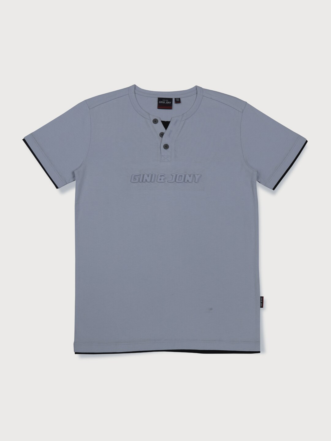 Gini and Jony Infant Boys Typography Emboss Henley Neck Cotton T-shirt