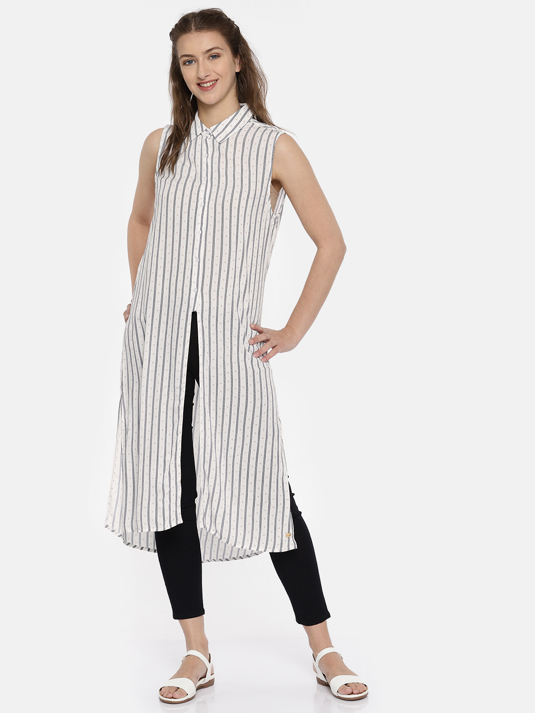 U.S. Polo Assn. Women White Printed Longline Shirt