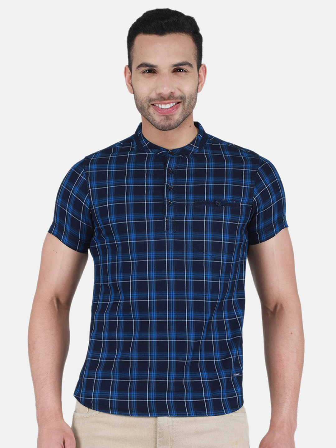 Monte Carlo Checked Band Collar T-shirt