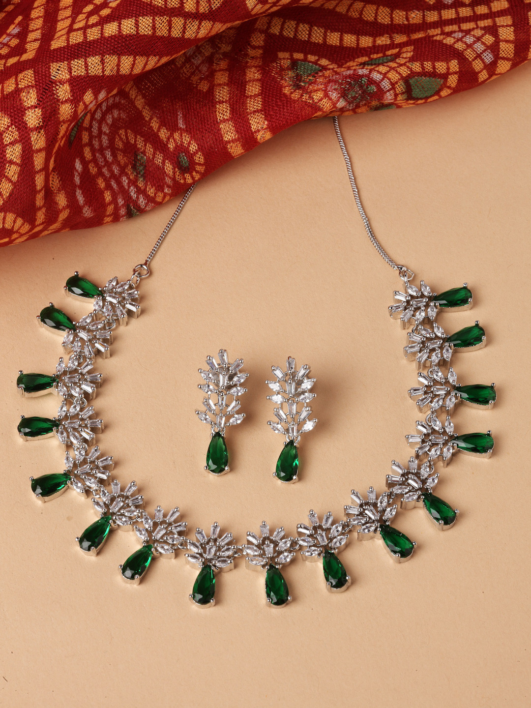 ZENEME Rhodium-Plated AD-Studded Jewellery Set