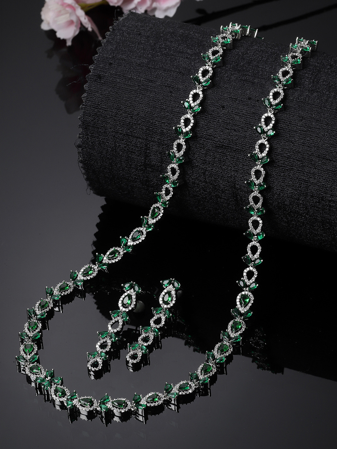 ZENEME Rhodium-Plated AD-Studded Jewellery Set