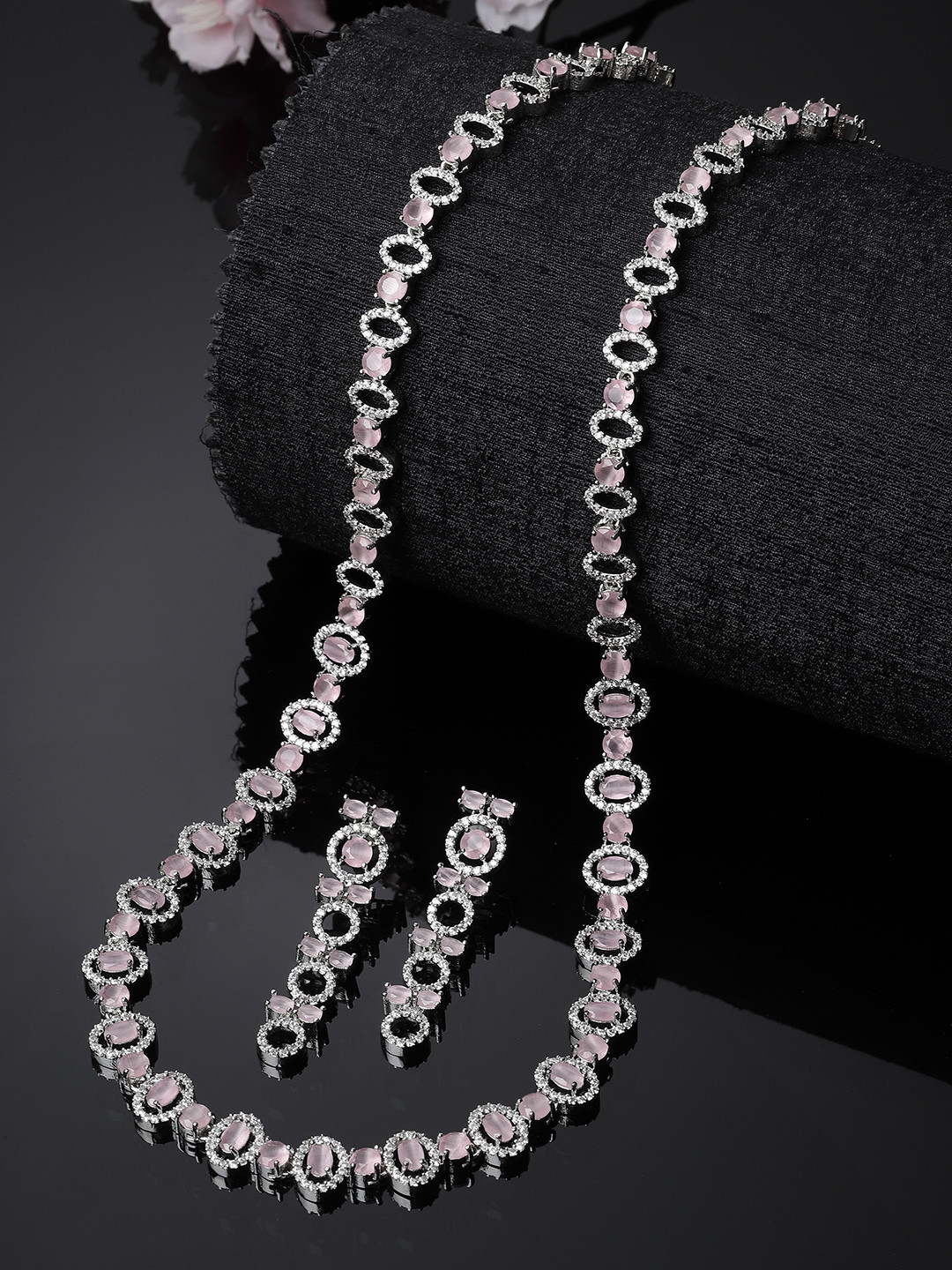 ZENEME Rhodium-Plated AD-Studded & Beaded Jewellery Set