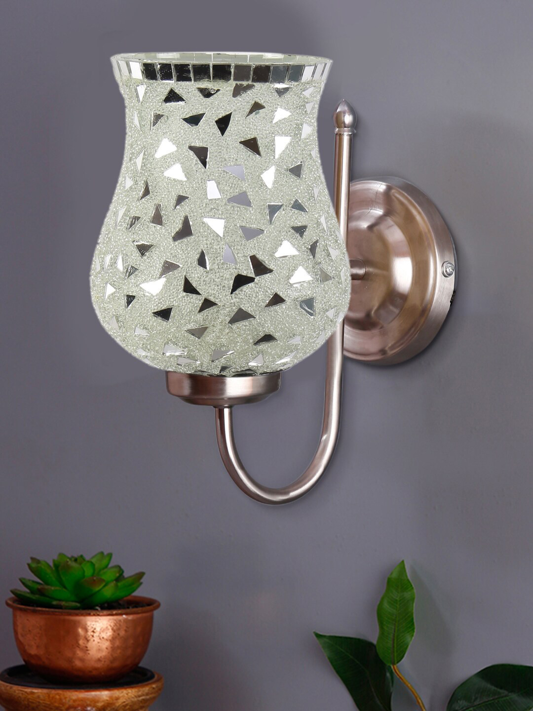 Devansh White Mosaic Design Glass Shade Wall Mounted Lamp With Steel Base