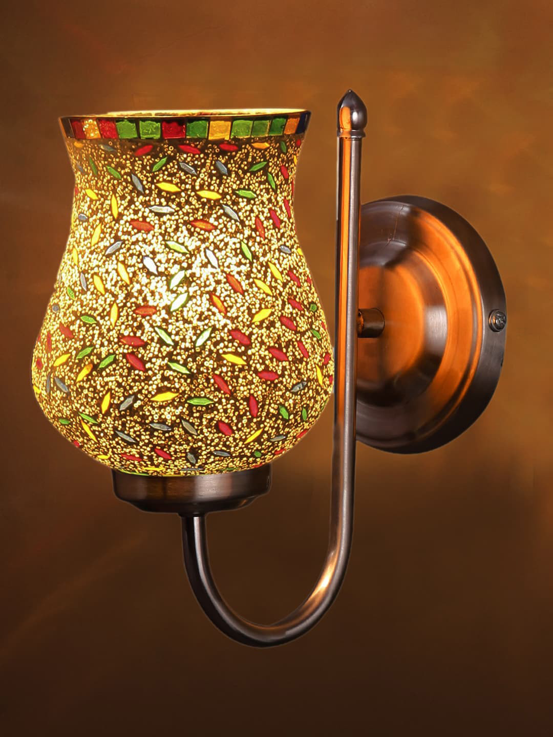 Devansh White & Red Mosaic Design Glass Shade Wall Mounted Lamp With Steel Base