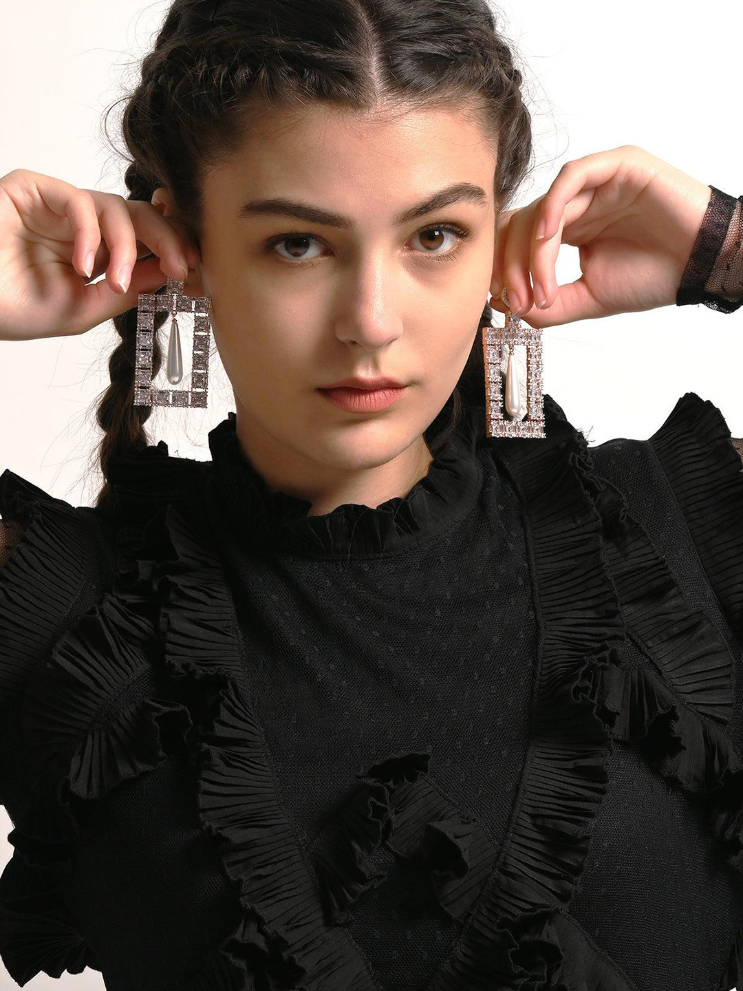 ODETTE Rhinestone Studded Contemporary Drop Earrings