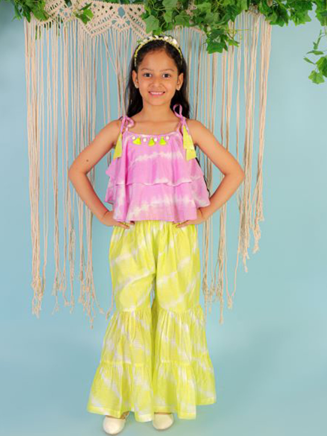 LIL DRAMA Girls Tie & Dye Top with Sharara